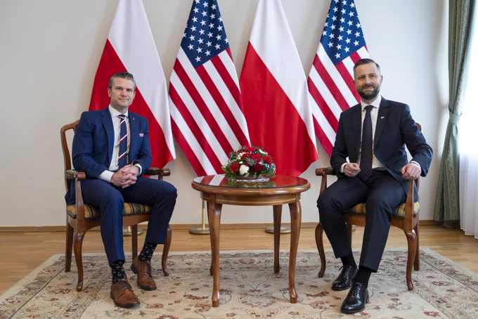 Secretary of Defense Pete Hegseth and Polish Deputy Prime Minister Władysław Kosiniak- Kamysz at the Ministry of Defense in Warsaw, Poland.