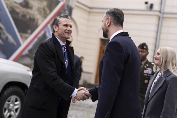Secretary of Defense Pete Hegseth is greeted by Polish Deputy Prime Minister Władysław Kosiniak- Kamysz in Warsaw, Poland.