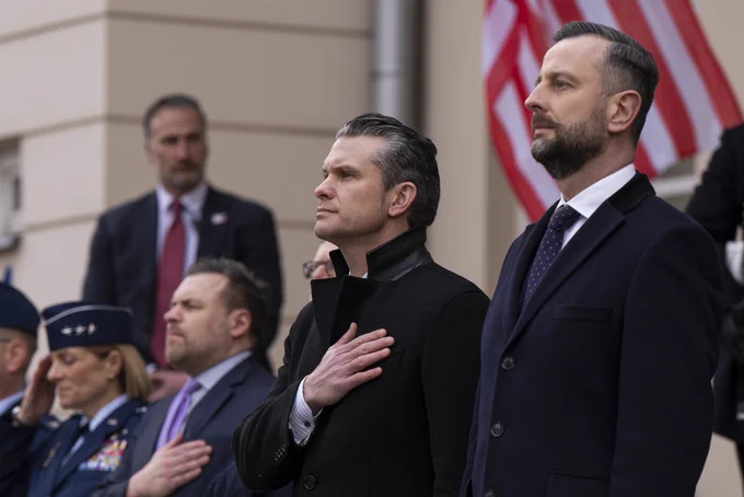 Secretary of Defense Pete Hegseth and Polish Deputy Prime Minister Władysław Kosiniak- Kamysz at the Ministry of Defense in Warsaw, Poland.
