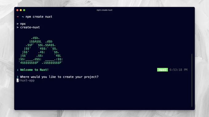 npm create nuxt command in a Hyper terminal