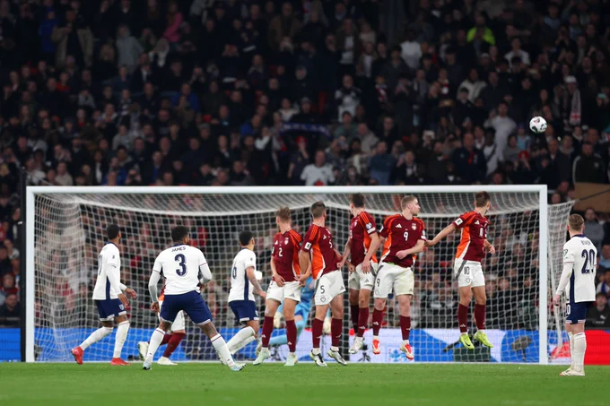 Reece James curls a free-kick into the top corner.