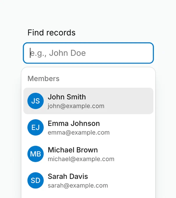 Screenshot of combobox with groups in light mode