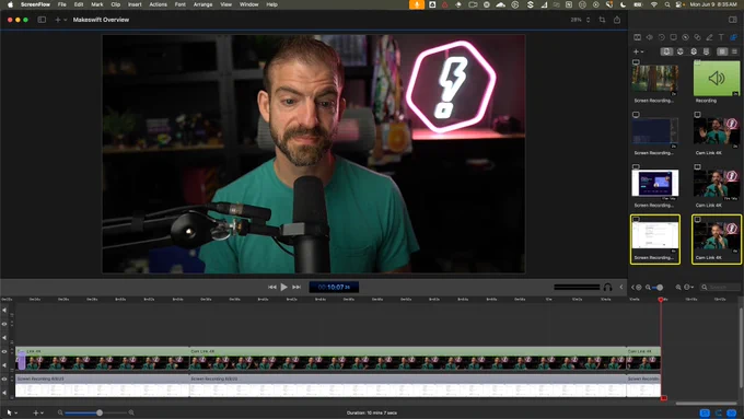 freeze frame from editing a video of a man talking
