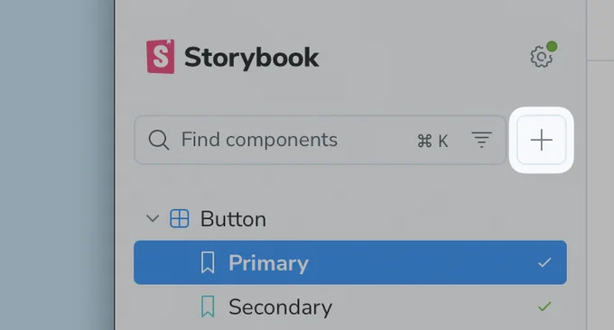 Storybook's sidebar with the "Add new component" button highlighted