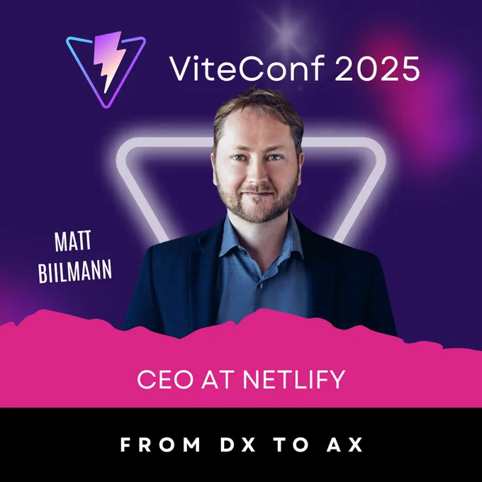 Speaker Card of Matt Biilmann, CEO at Netlify. His Talk: From DX to AX