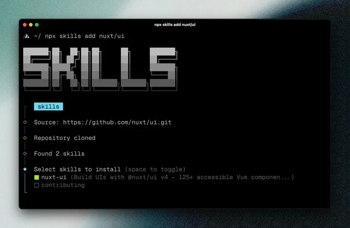 Nuxt UI skills are now available on skills.sh