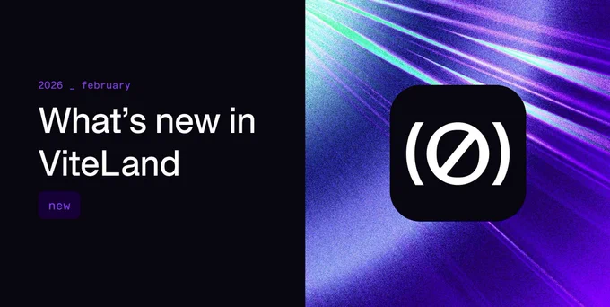 left side: 2026 _ february; What's new in ViteLand; "new" tag, all on black background
Right side: Rays as background, VoidZero logo in the middle