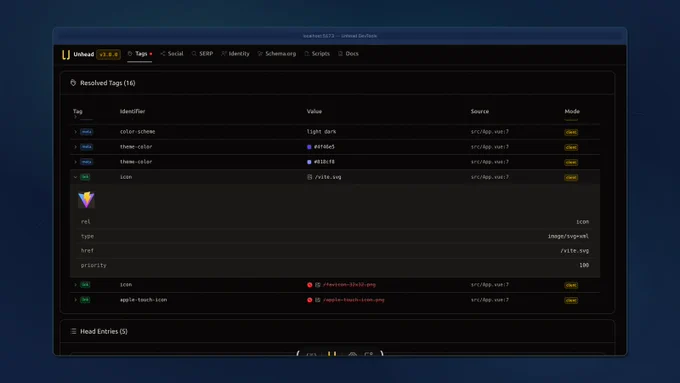 Unhead devtools