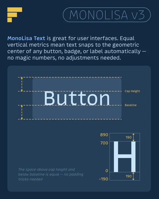 MonoLisa Text metrics have ben designed with UI work in mind.